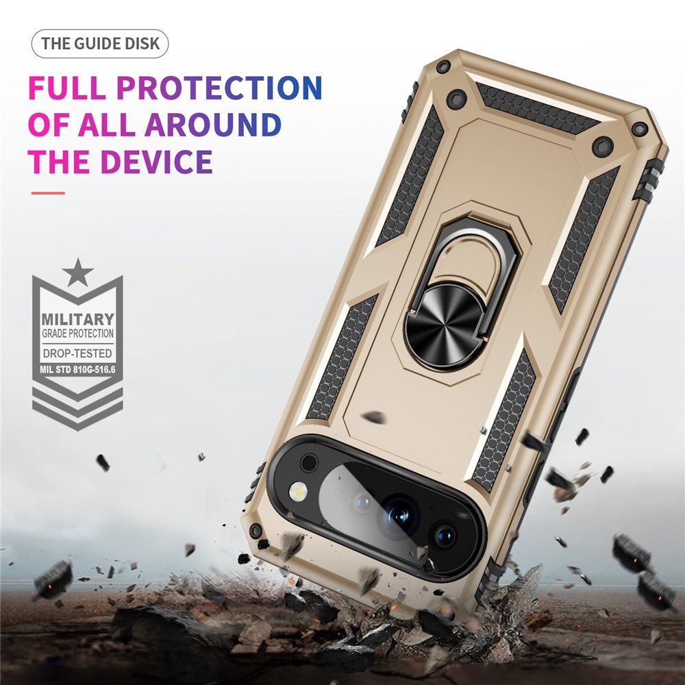 Google Pixel 11 / 11 Pro EIDERWOOD Hantverkare Skal med 360 Graders Roterbart Stativ - Guld