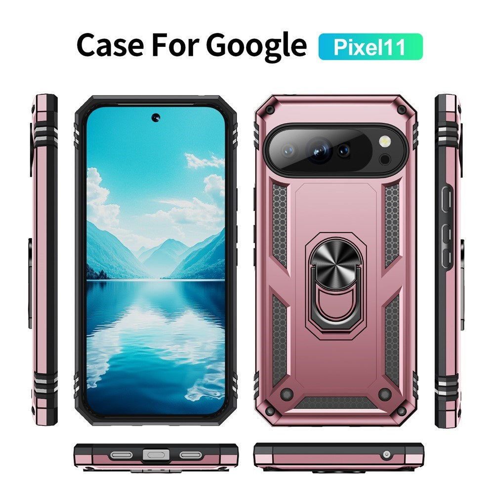 Google Pixel 11 / 11 Pro EIDERWOOD Hantverkare Skal med 360 Graders Roterbart Stativ - Rose Gold