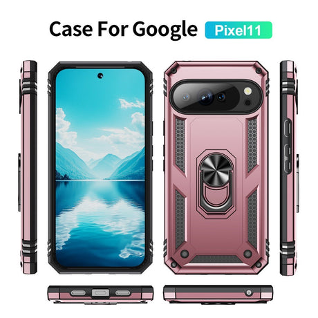 Google Pixel 11 / 11 Pro EIDERWOOD Hantverkare Skal med 360 Graders Roterbart Stativ - Rose Gold