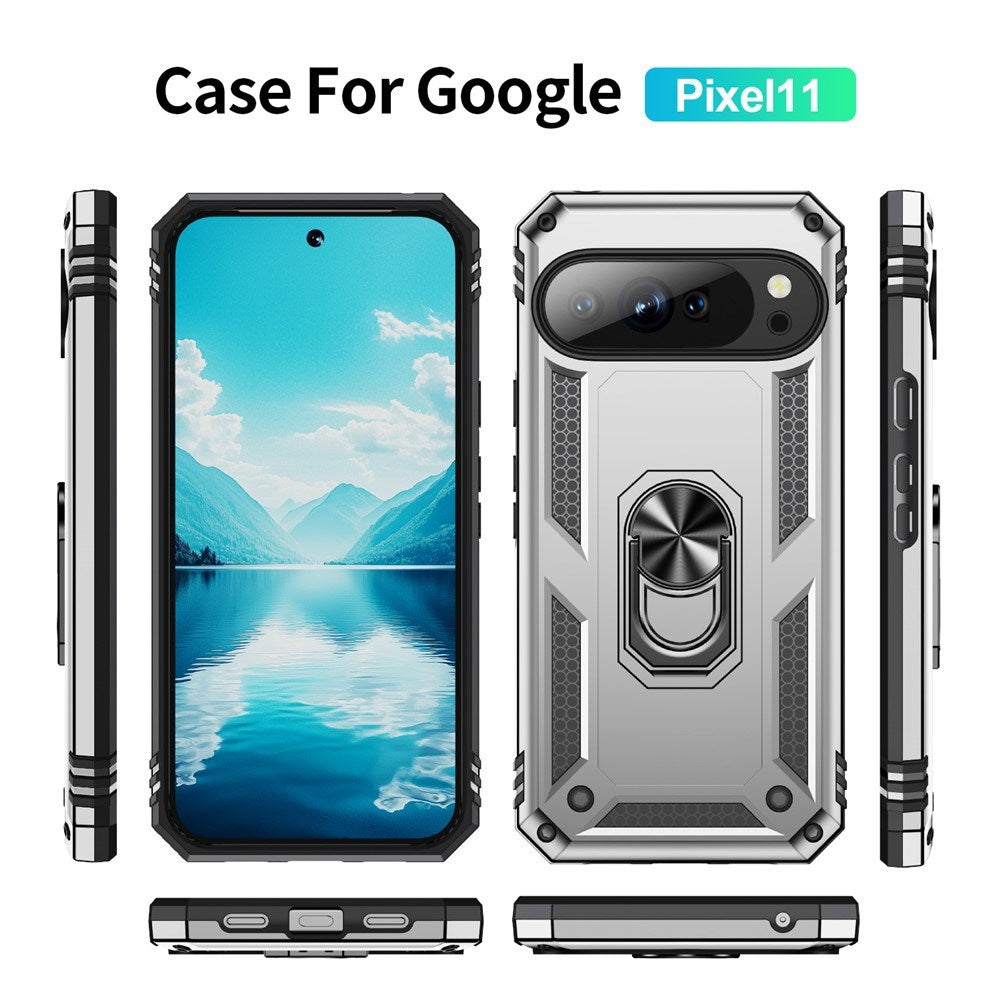 Google Pixel 11 / 11 Pro EIDERWOOD Hantverkare Skal med 360 Graders Roterbart Stativ - Silver