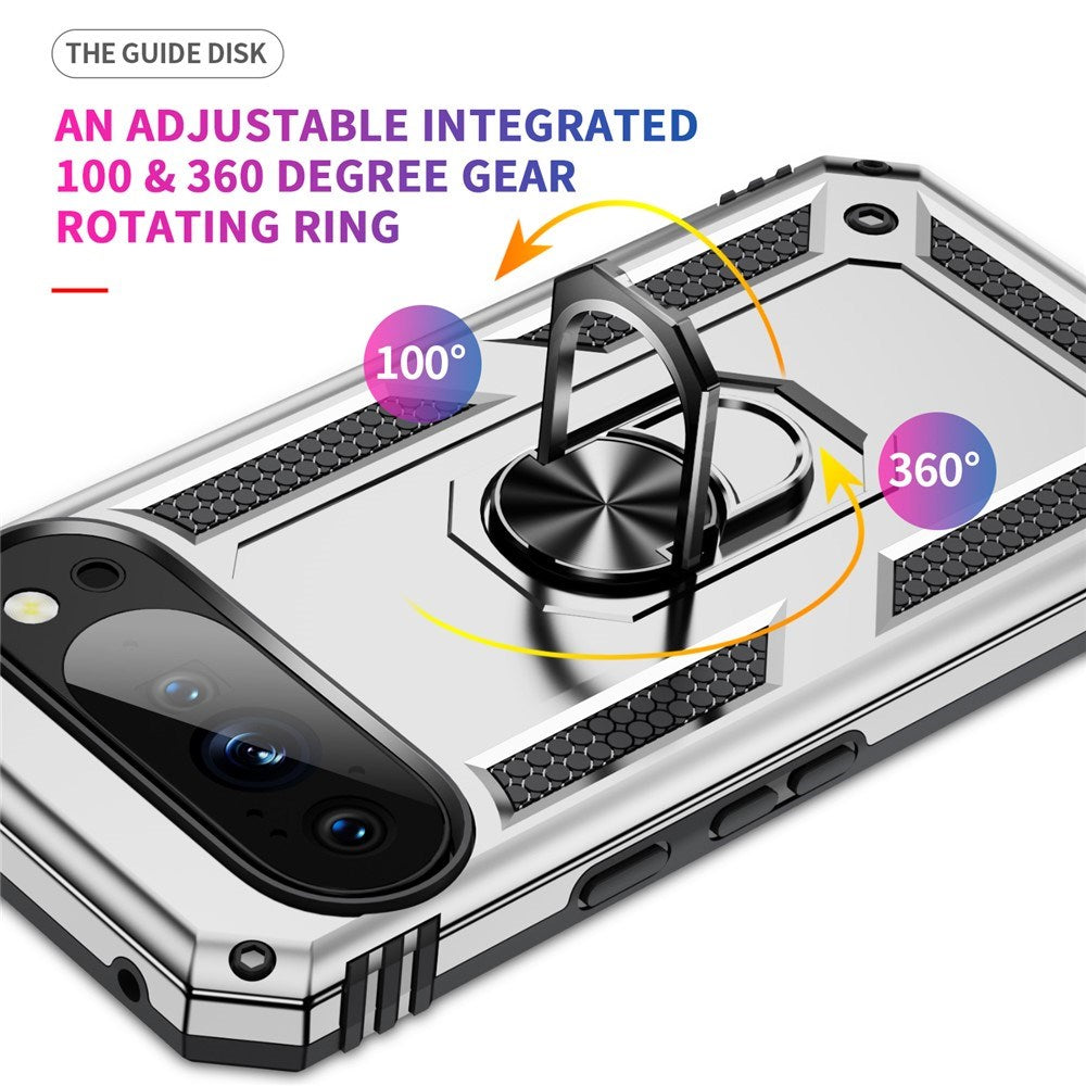 Google Pixel 11 / 11 Pro EIDERWOOD Hantverkare Skal med 360 Graders Roterbart Stativ - Silver