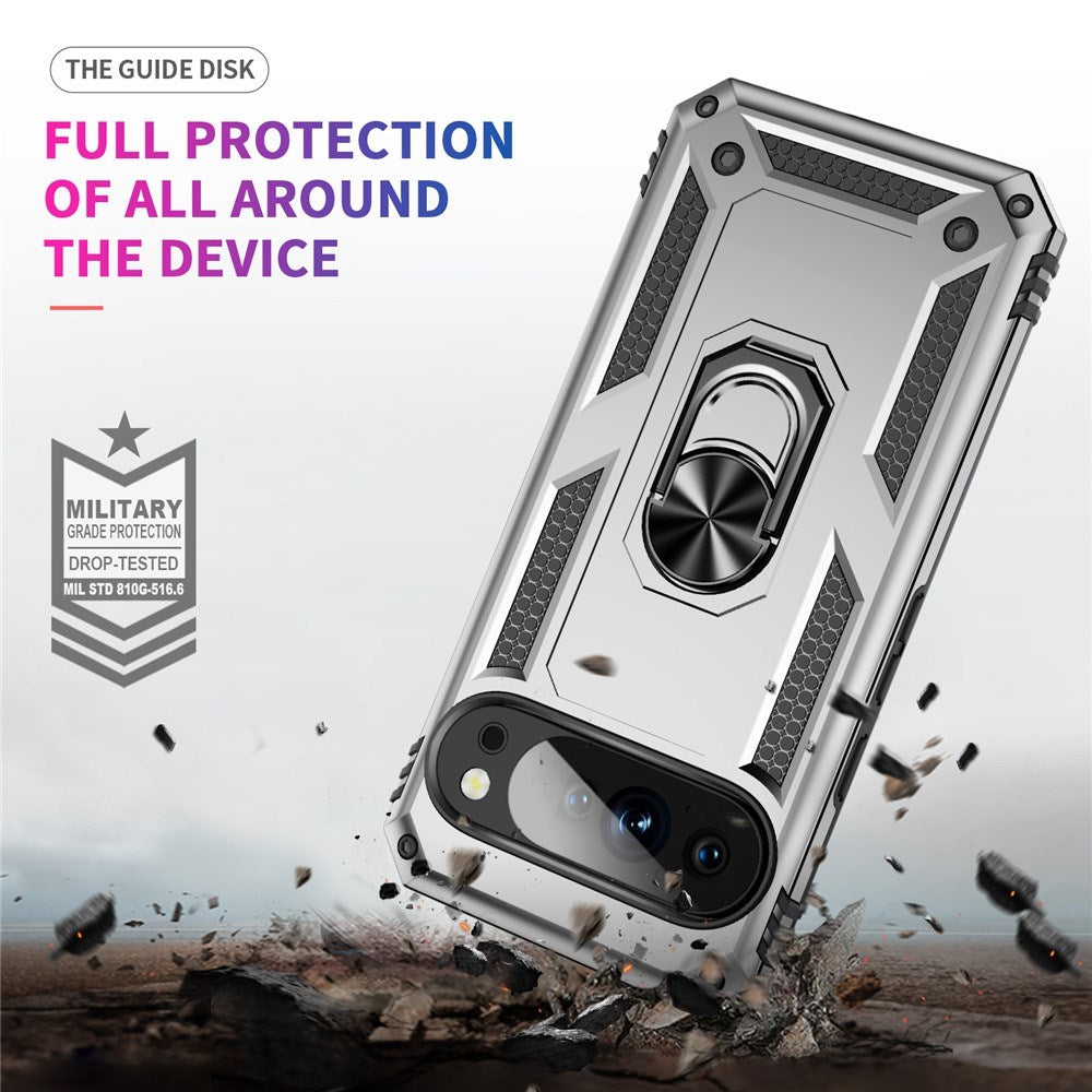 Google Pixel 11 / 11 Pro EIDERWOOD Hantverkare Skal med 360 Graders Roterbart Stativ - Silver
