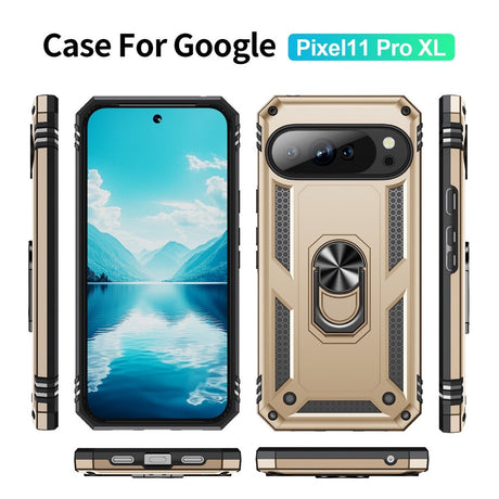 Google Pixel 11 Pro XL EIDERWOOD Hantverkare Skal med 360 Graders Roterbart Stativ - Guld