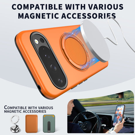 Google Pixel 11 / 11 Pro EIDERWOOD Hybrid Plast Skal med Roterbart Kickstand - MagSafe Kompatibel - Orange
