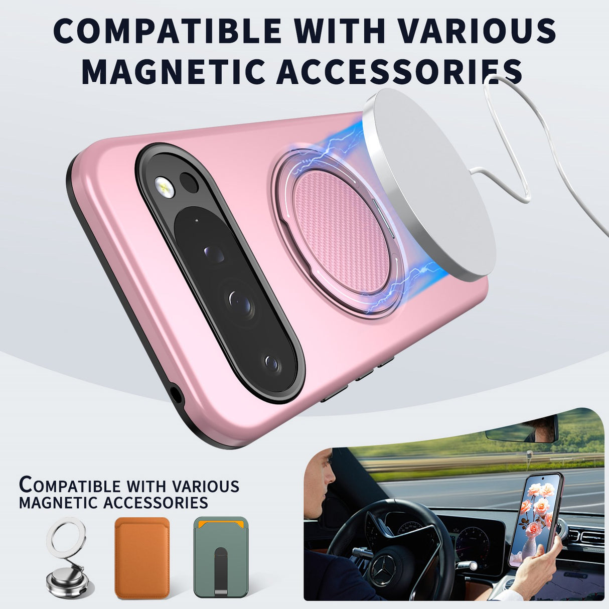 Google Pixel 11 / 11 Pro EIDERWOOD Hybrid Plast Skal med Roterbart Kickstand - MagSafe Kompatibel - Rosa