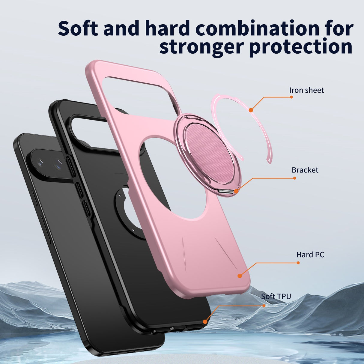 Google Pixel 11 / 11 Pro EIDERWOOD Hybrid Plast Skal med Roterbart Kickstand - MagSafe Kompatibel - Rosa