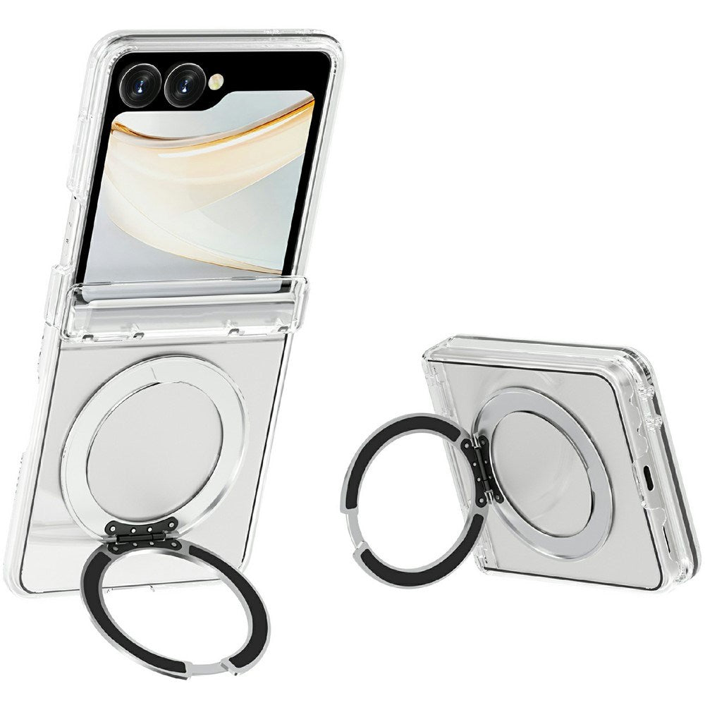 Samsung Galaxy Z Flip8 EIDERWOOD Hybrid Skal med Roterbart Stativ - Genomskinlig