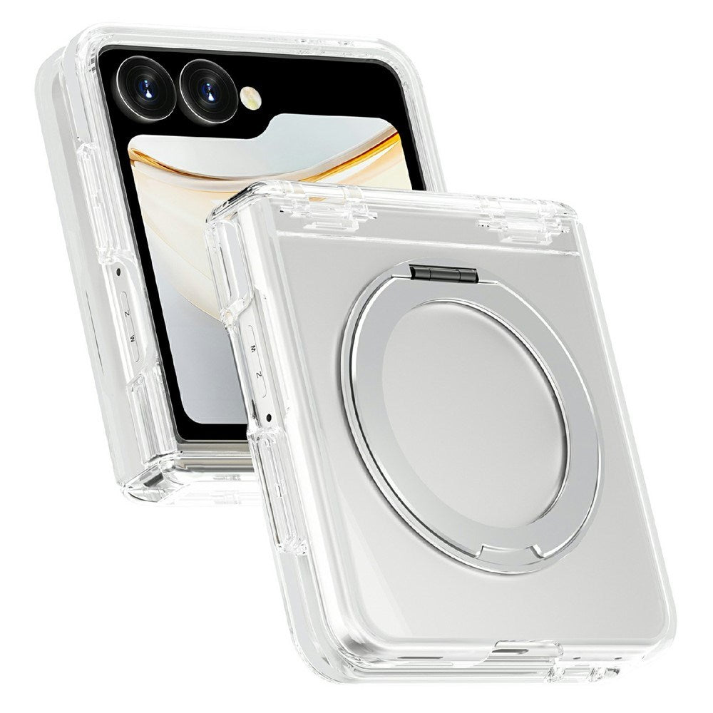 Samsung Galaxy Z Flip8 EIDERWOOD Hybrid Skal med Roterbart Stativ - Genomskinlig