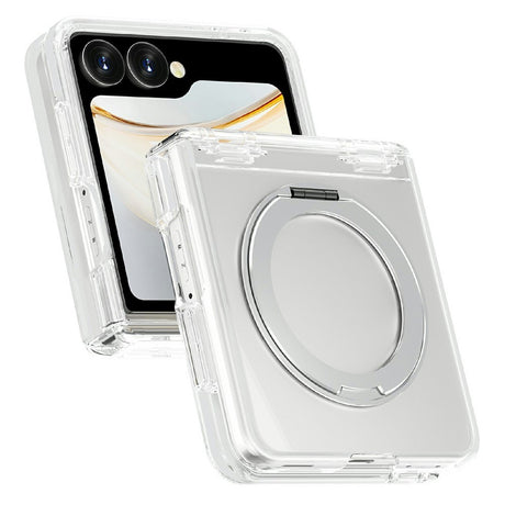 Samsung Galaxy Z Flip8 EIDERWOOD Hybrid Skal med Roterbart Stativ - Genomskinlig