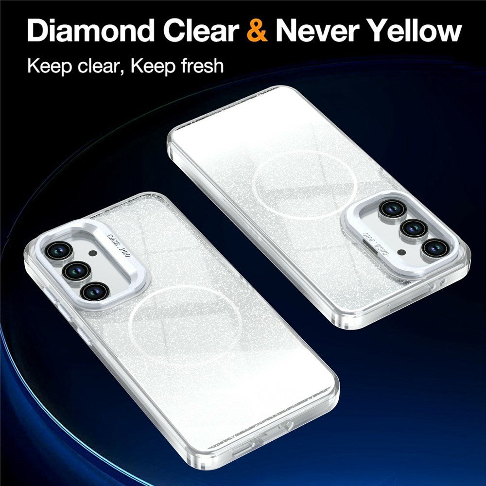 Samsung Galaxy S26 FE EIDERWOOD Hybrid Skal med Glitter & Kamera-Kickstand - Genomskinlig / Vit