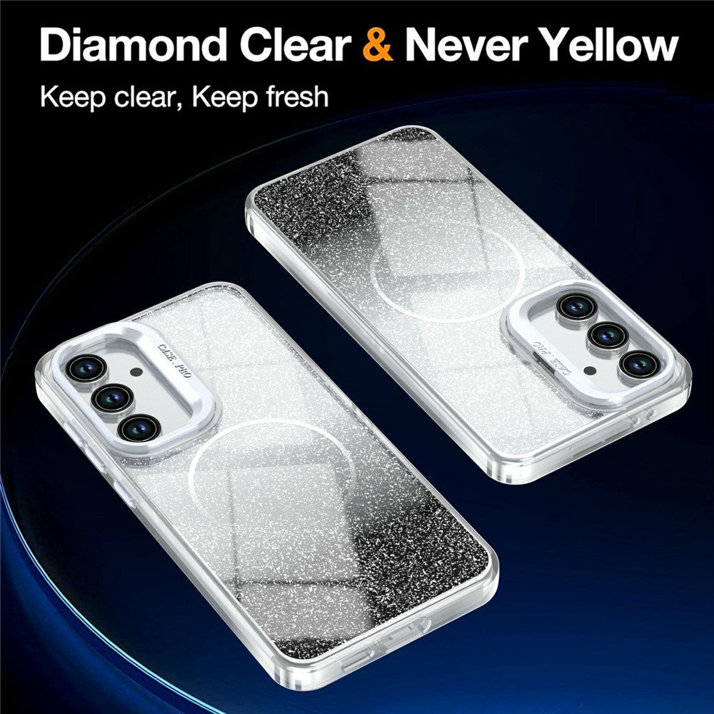 Samsung Galaxy S26 FE EIDERWOOD Hybrid Skal med Glitter & Kamera-Kickstand - Genomskinlig / Svart