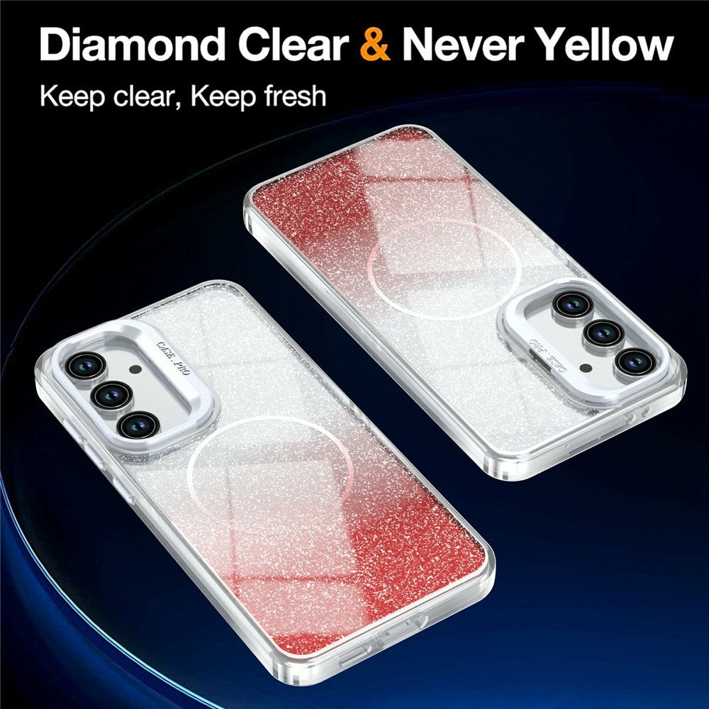 Samsung Galaxy S26 FE EIDERWOOD Hybrid Skal med Glitter & Kamera-Kickstand - Genomskinlig / Orange