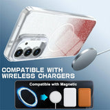 Samsung Galaxy S26 FE EIDERWOOD Hybrid Skal med Glitter & Kamera-Kickstand - Genomskinlig / Orange