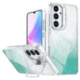 Samsung Galaxy S26 FE EIDERWOOD Hybrid Skal med Glitter & Kamera-Kickstand - Genomskinlig / Grön