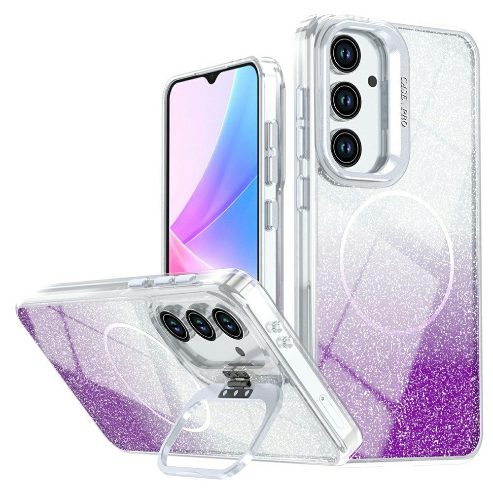 Samsung Galaxy S26 FE EIDERWOOD Hybrid Skal med Glitter & Kamera-Kickstand - Genomskinlig / Lila