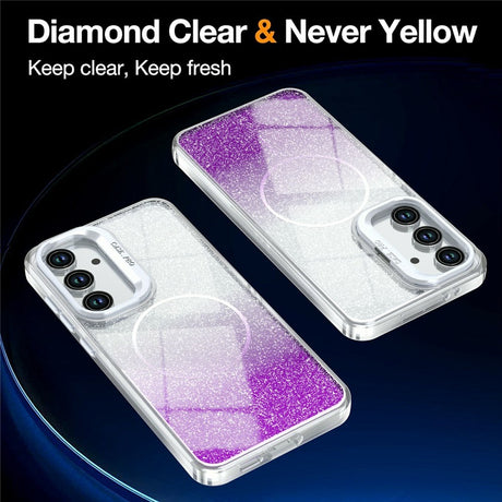 Samsung Galaxy S26 FE EIDERWOOD Hybrid Skal med Glitter & Kamera-Kickstand - Genomskinlig / Lila