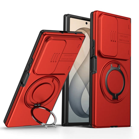 Samsung Galaxy Z Fold8 Ultra / Fold7 EIDERWOOD Hybrid Skal med 360° Roterbart Stativ & Kameraskydd - MagSafe Kompatibel - Röd