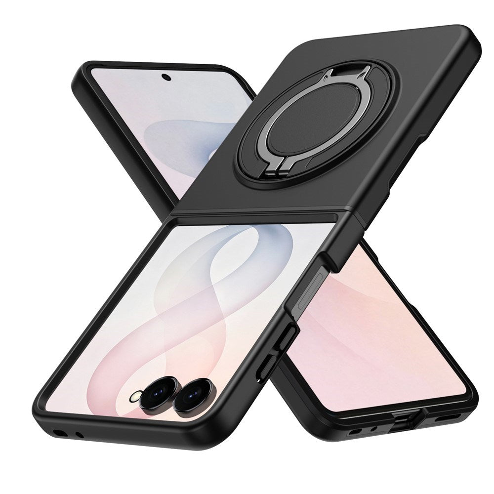 Samsung Galaxy Z Flip8 EIDERWOOD Hybrid Skal med 360° Roterbart Stativ - Svart