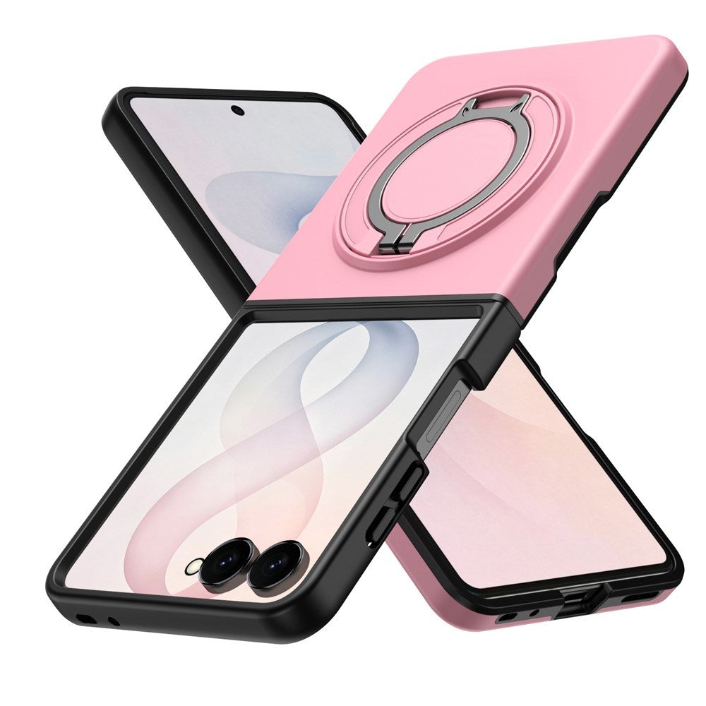Samsung Galaxy Z Flip8 EIDERWOOD Hybrid Skal med 360° Roterbart Stativ - Rosa