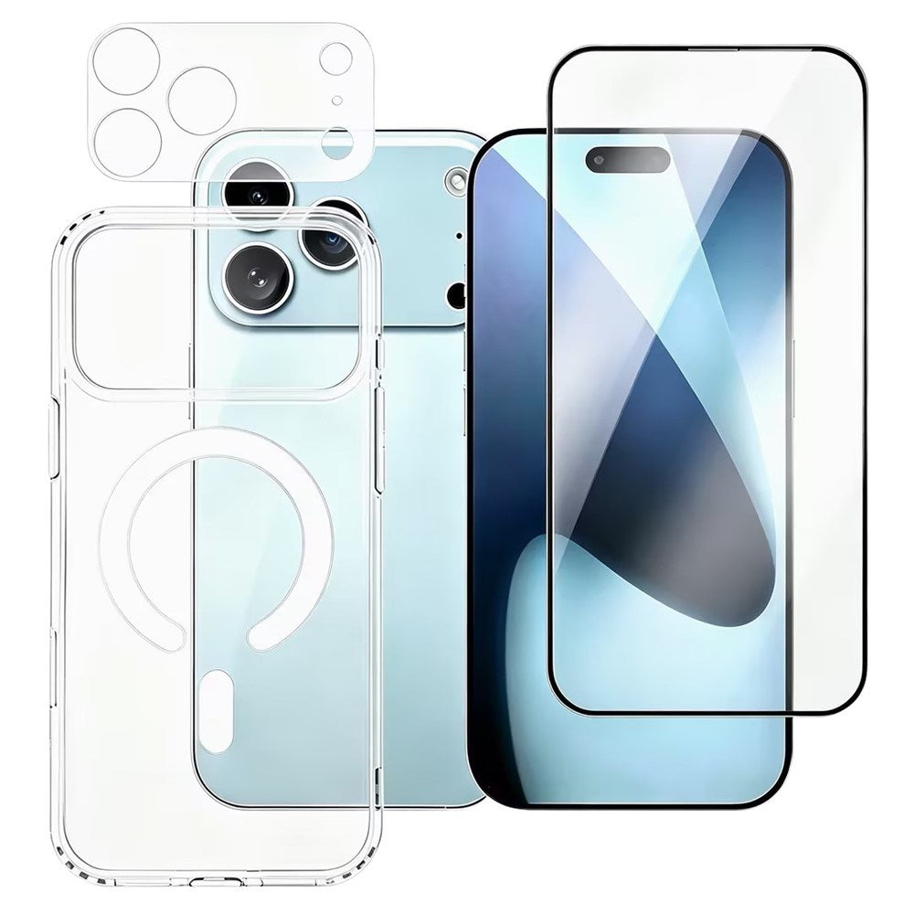 iPhone 18 Pro - 360° Skyddsset m. Skärmskydd | MagSafe Skal | Kameralinsskydd - Genomskinlig / Svart Kant