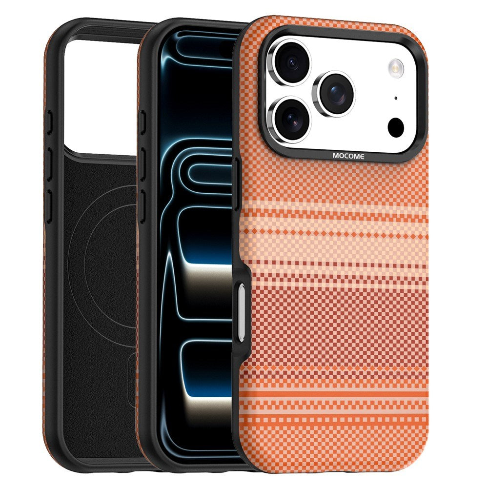 iPhone 18 Pro EIDERWOOD Skal med Mönstrad Konstläder Baksida – MagSafe Kompatibel - Orange