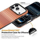 iPhone 18 Pro EIDERWOOD Skal med Mönstrad Konstläder Baksida – MagSafe Kompatibel - Orange