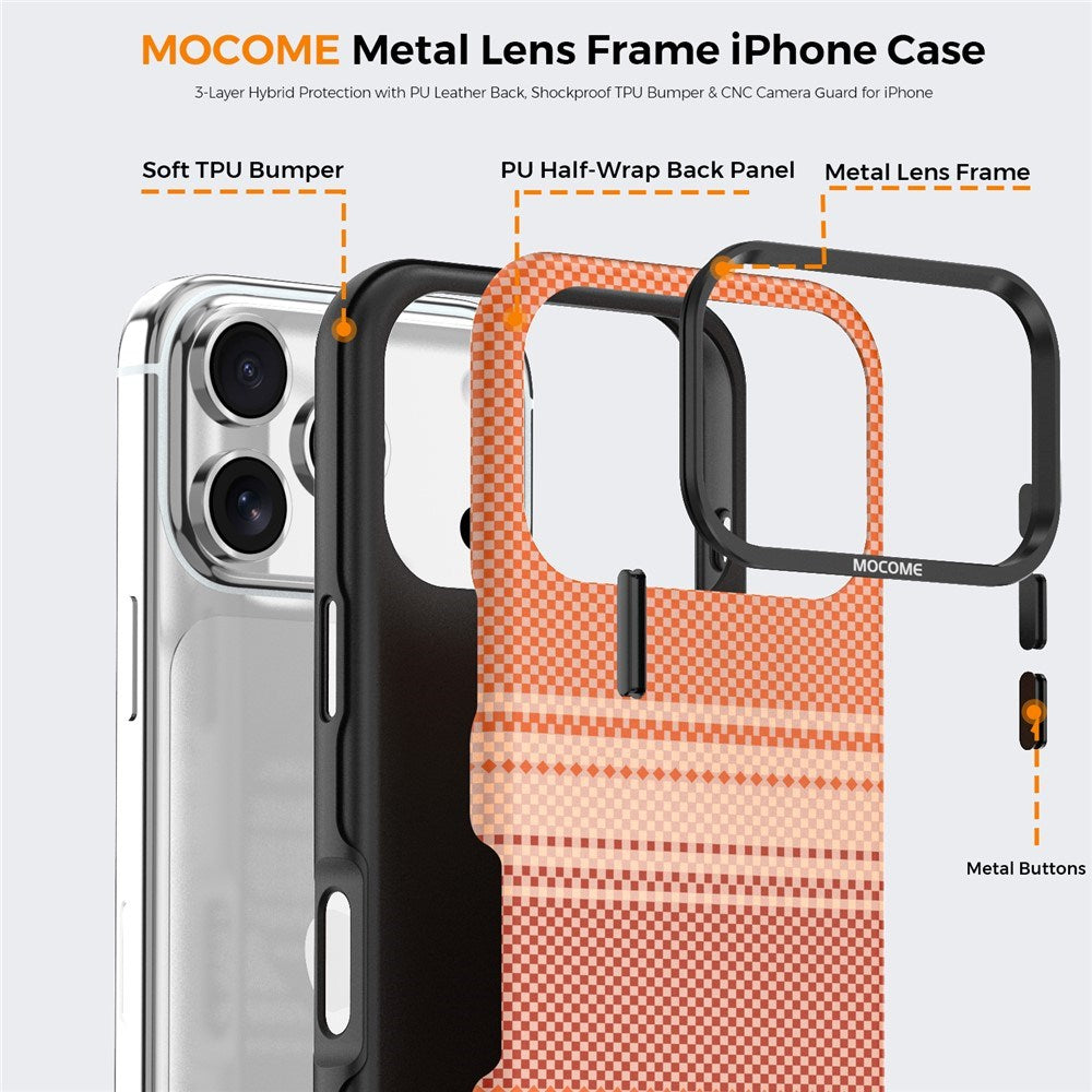 iPhone 18 Pro EIDERWOOD Skal med Mönstrad Konstläder Baksida – MagSafe Kompatibel - Orange