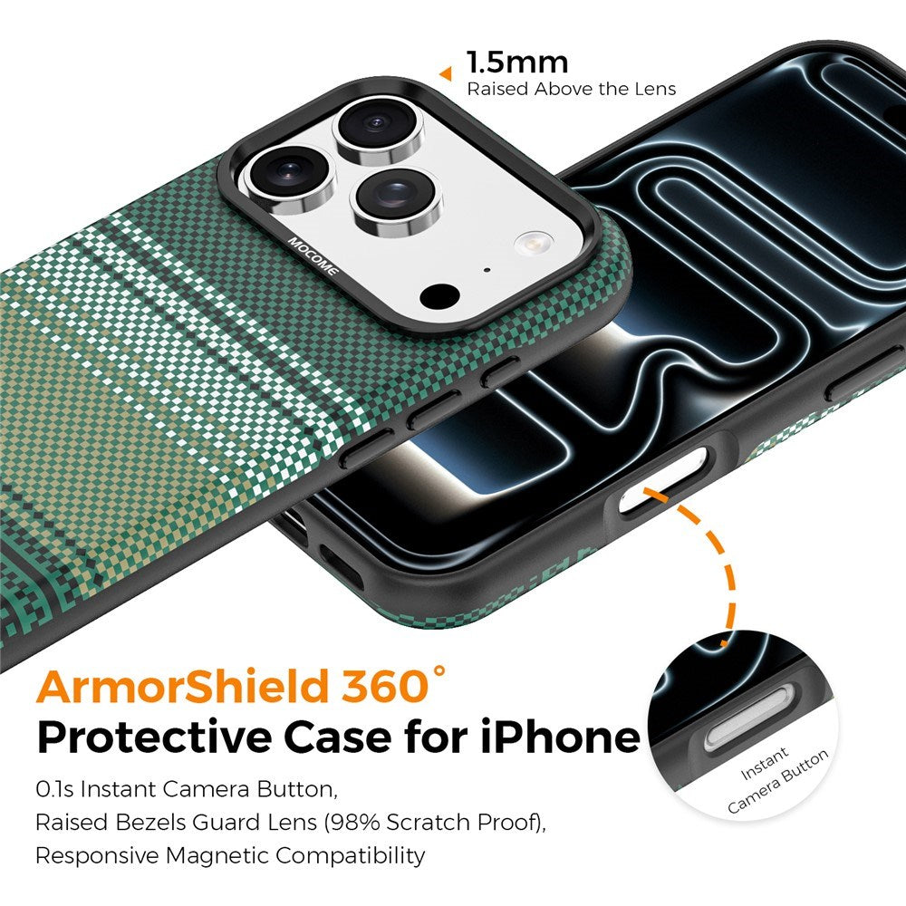 iPhone 18 Pro Max EIDERWOOD Skal med Mönstrad Konstläder Baksida – MagSafe Kompatibel - Grön