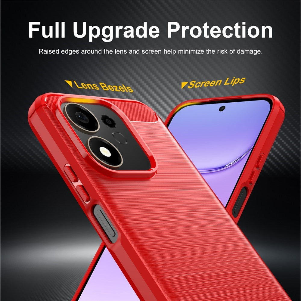 Honor 600 Smart Eiderwood Borstad Kolfiber Skal - Röd