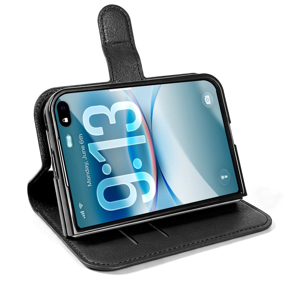 iPhone Fold EIDERWOOD Konstläder Fodral m. Korthållare & Ståfunktion - Svart