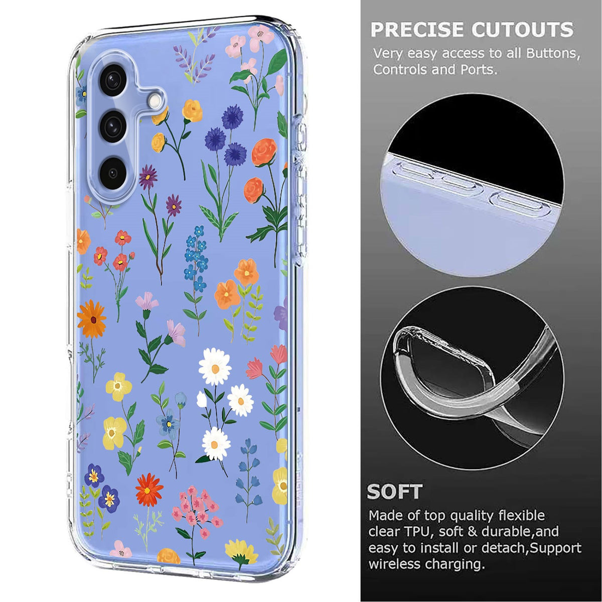 Samsung Galaxy S26 FE EIDERWOOD Flexibelt Plast Skal med Blommotiv - Transparent / Olika Blommor