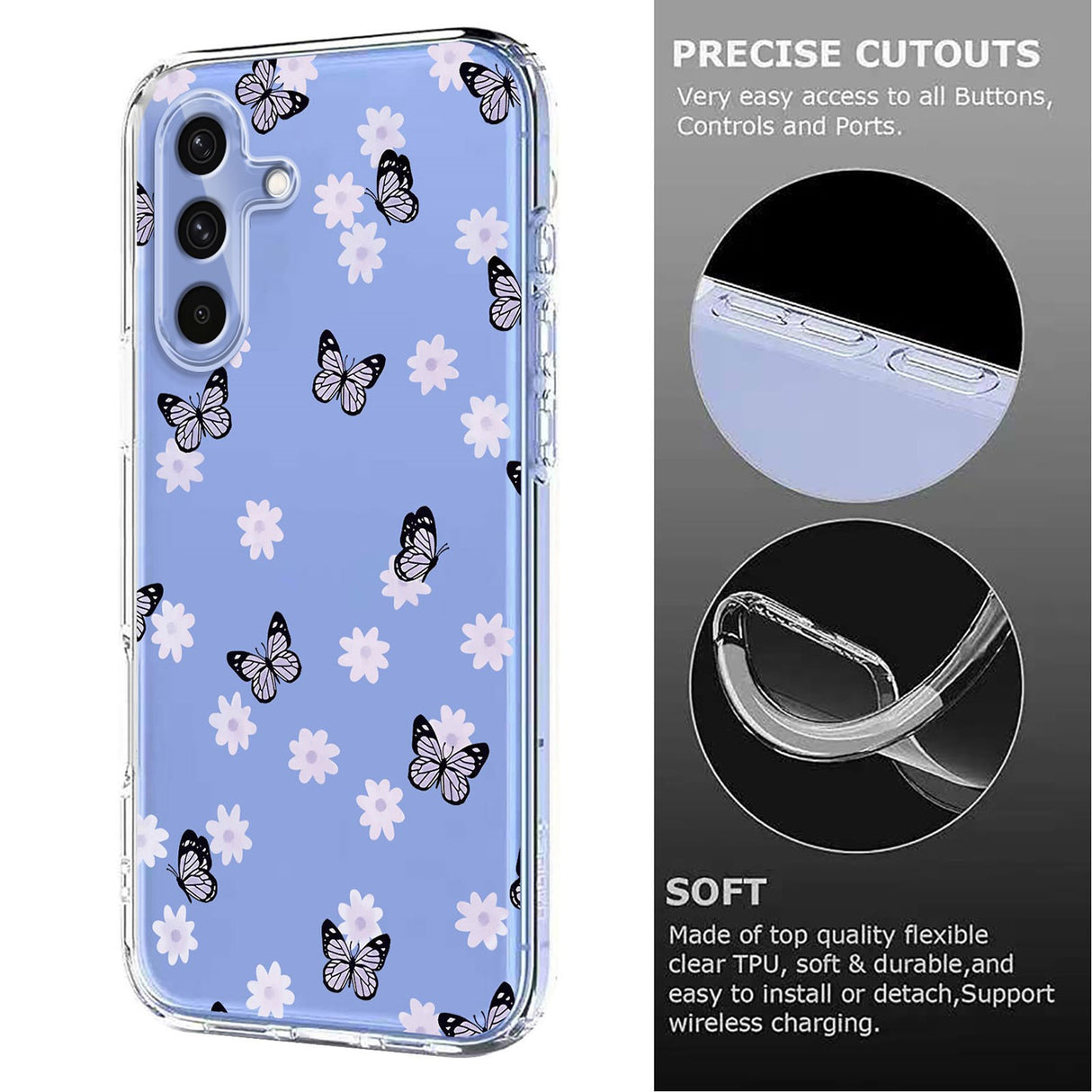 Samsung Galaxy S26 FE EIDERWOOD Flexibelt Plast Skal med Blommotiv - Transparent / Fjärilar