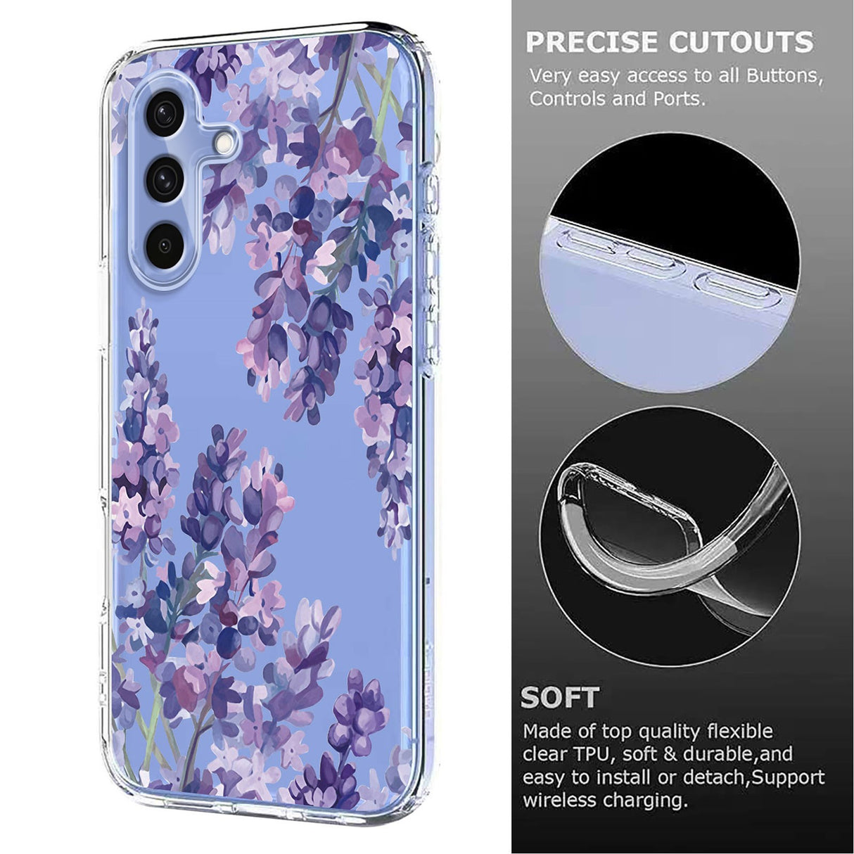 Samsung Galaxy S26 FE EIDERWOOD Flexibelt Plast Skal med Blommotiv - Genomskinlig / Blåregn