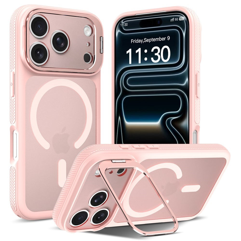 iPhone 18 Pro Max / 17 Pro Max Hybrid Plast Skal m. Stötdämpande Kanter & Kickstand - MagSafe Kompatibel - Rosa