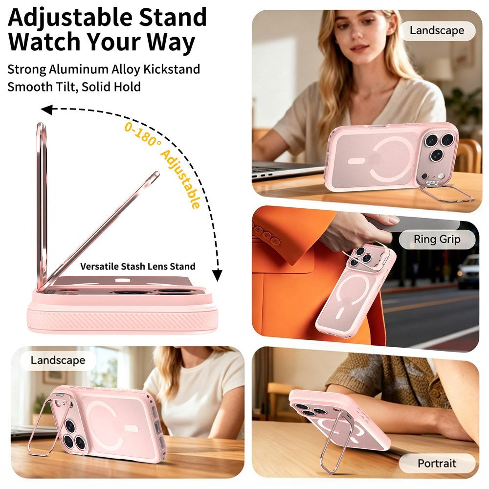iPhone 18 Pro Max / 17 Pro Max Hybrid Plast Skal m. Stötdämpande Kanter & Kickstand - MagSafe Kompatibel - Rosa