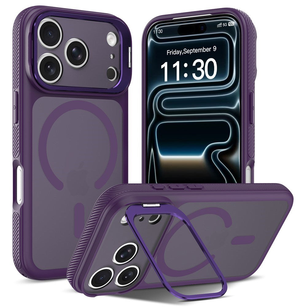 iPhone 18 Pro / 17 Pro Hybrid Plast Skal m. Stötdämpande Kanter & Kickstand - MagSafe Kompatibel - Lila