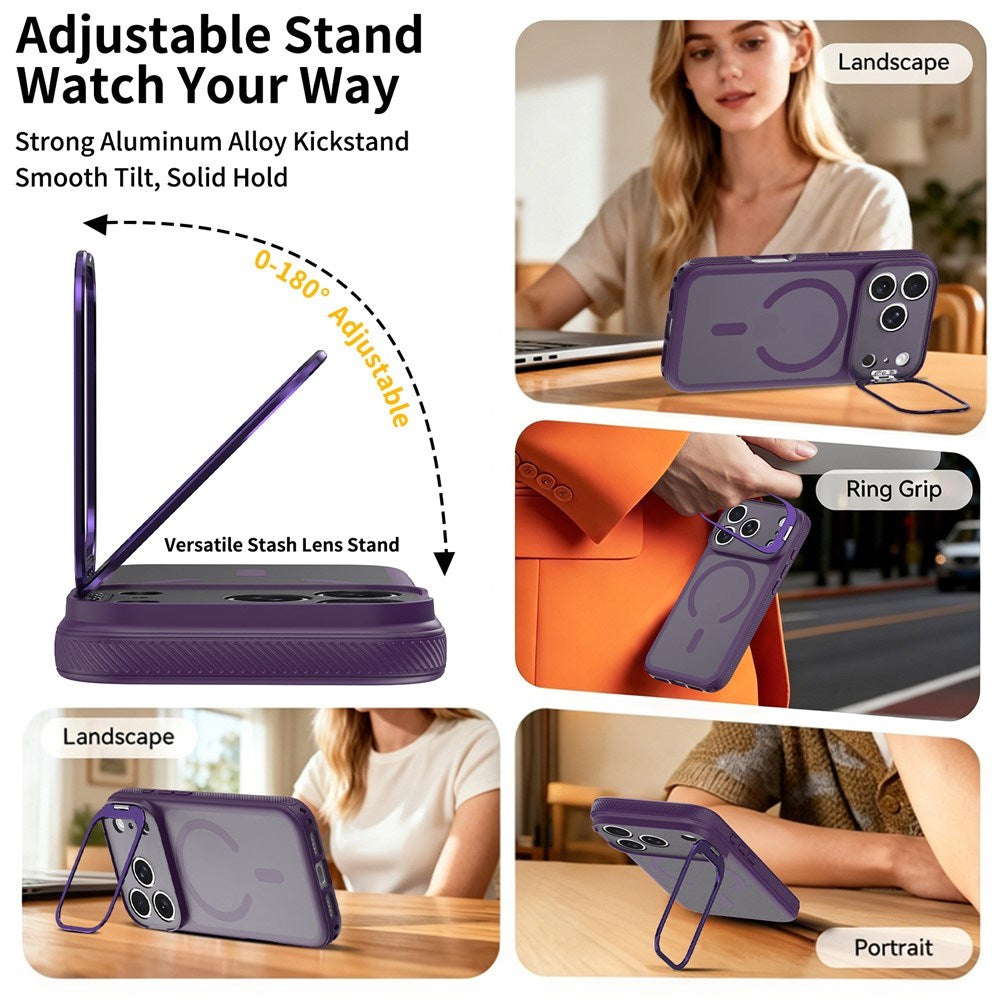 iPhone 18 Pro / 17 Pro Hybrid Plast Skal m. Stötdämpande Kanter & Kickstand - MagSafe Kompatibel - Lila