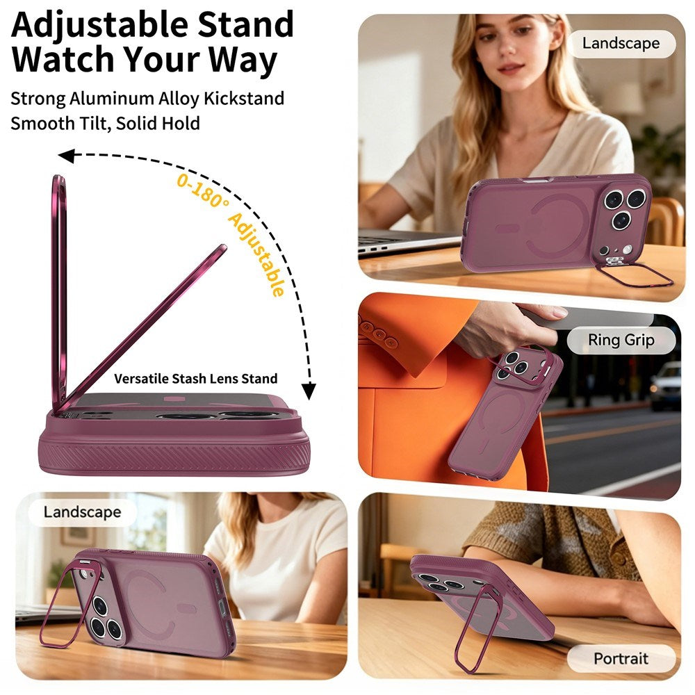 iPhone 18 Pro / 17 Pro Hybrid Plast Skal m. Stötdämpande Kanter & Kickstand - MagSafe Kompatibel - Röd