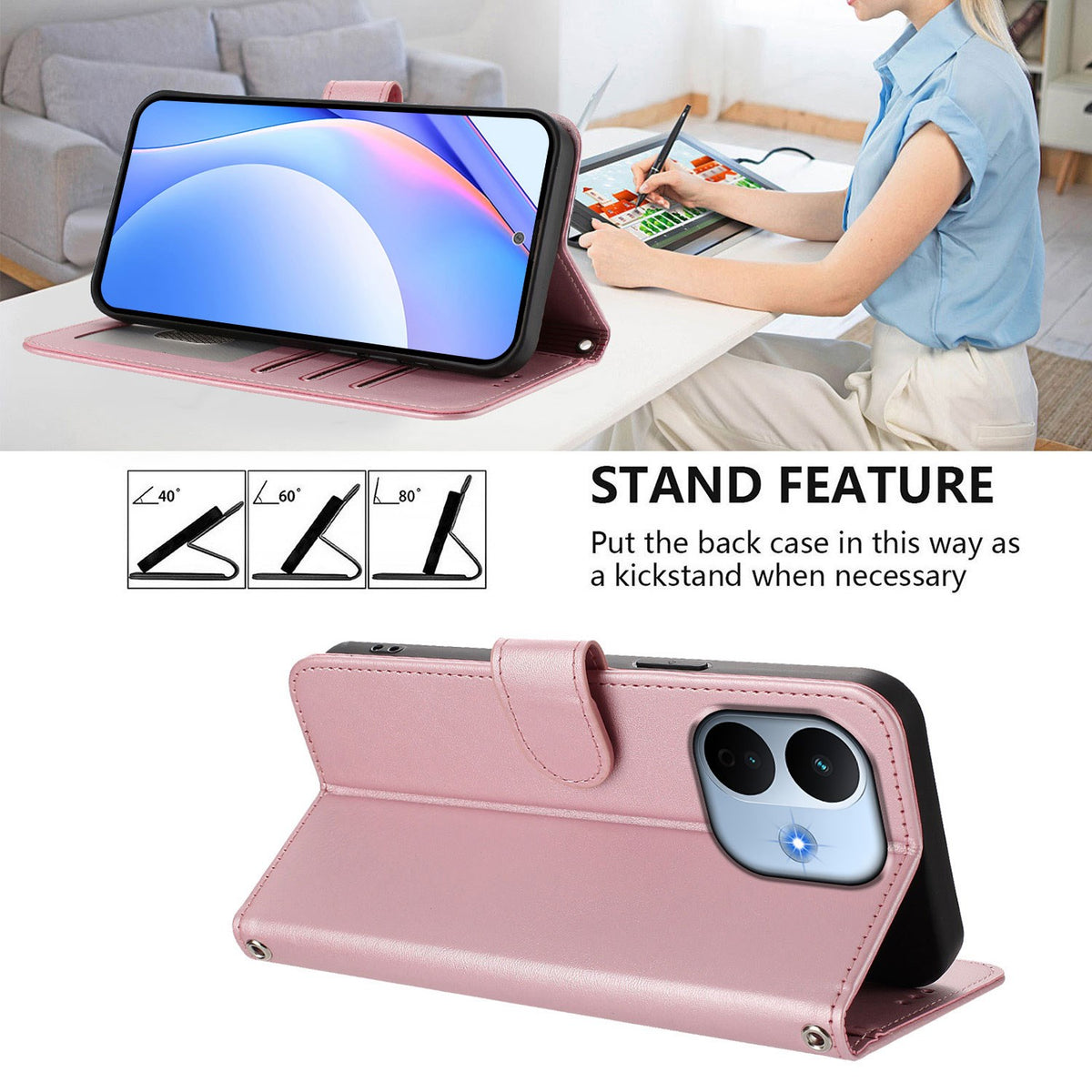 Xiaomi Redmi Note 17 Pro Max (5G) EIDERWOOD Konstläder Fodral m. Armband - Rosa