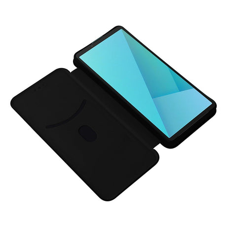 Sony Xperia 10 VIII EIDERWOOD Konstläder Fodral med Kolfiberstruktur och Kickstand Rem - Svart