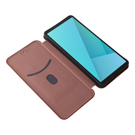 Sony Xperia 10 VIII EIDERWOOD Konstläder Fodral med Kolfiberstruktur och Kickstand Rem - Röd