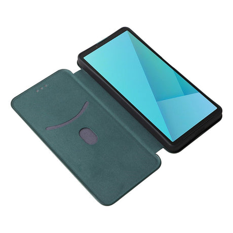 Sony Xperia 10 VIII EIDERWOOD Konstläder Fodral med Kolfiberstruktur och Kickstand Rem - Grön