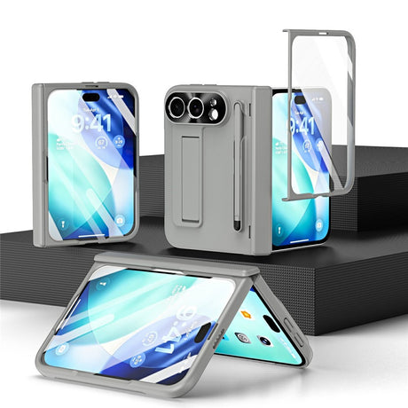 iPhone Fold EIDERWOO Skal med Skärmskydd, Kameraskydd och Stylus - Grå