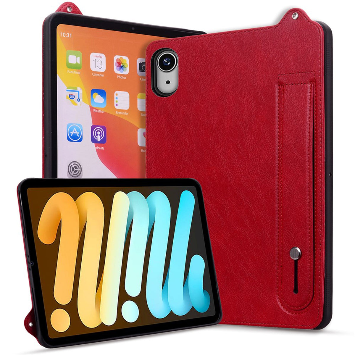 iPad Mini (2026) 8. Gen. EIDERWOOD Konstläder Bakside Skal m. Rem Kickstand - Röd