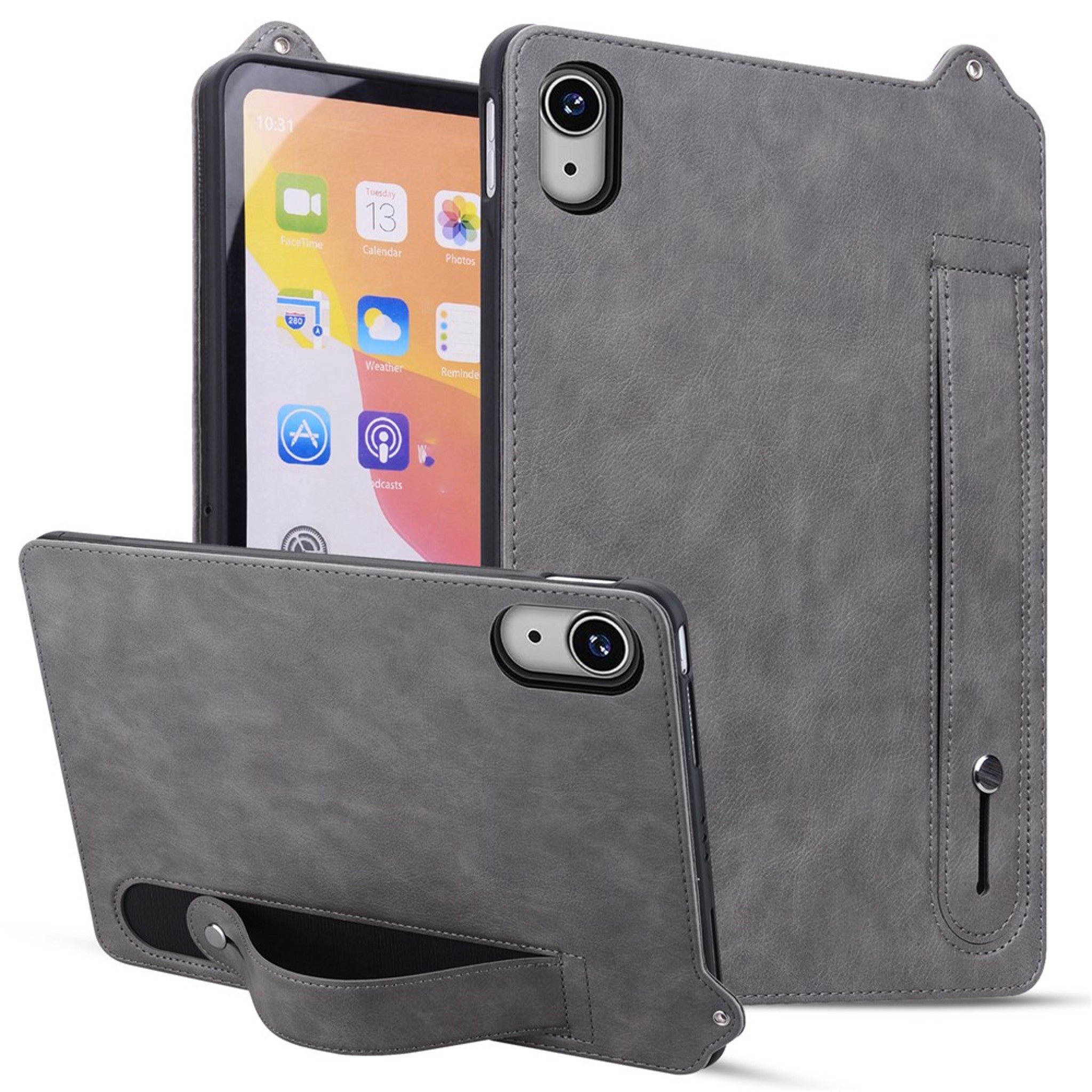 iPad Mini (2026) 8. Gen. EIDERWOOD Konstläder Bakside Skal m. Rem Kickstand - Grå