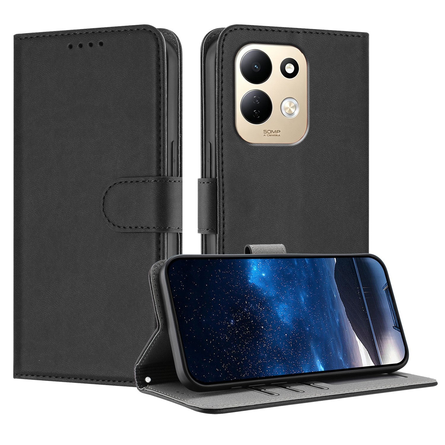Xiaomi Redmi 17 (5G) / (4G) EIDERWOOD Fodral i Konstläder med Stativfunktion och Korthållare - Svart