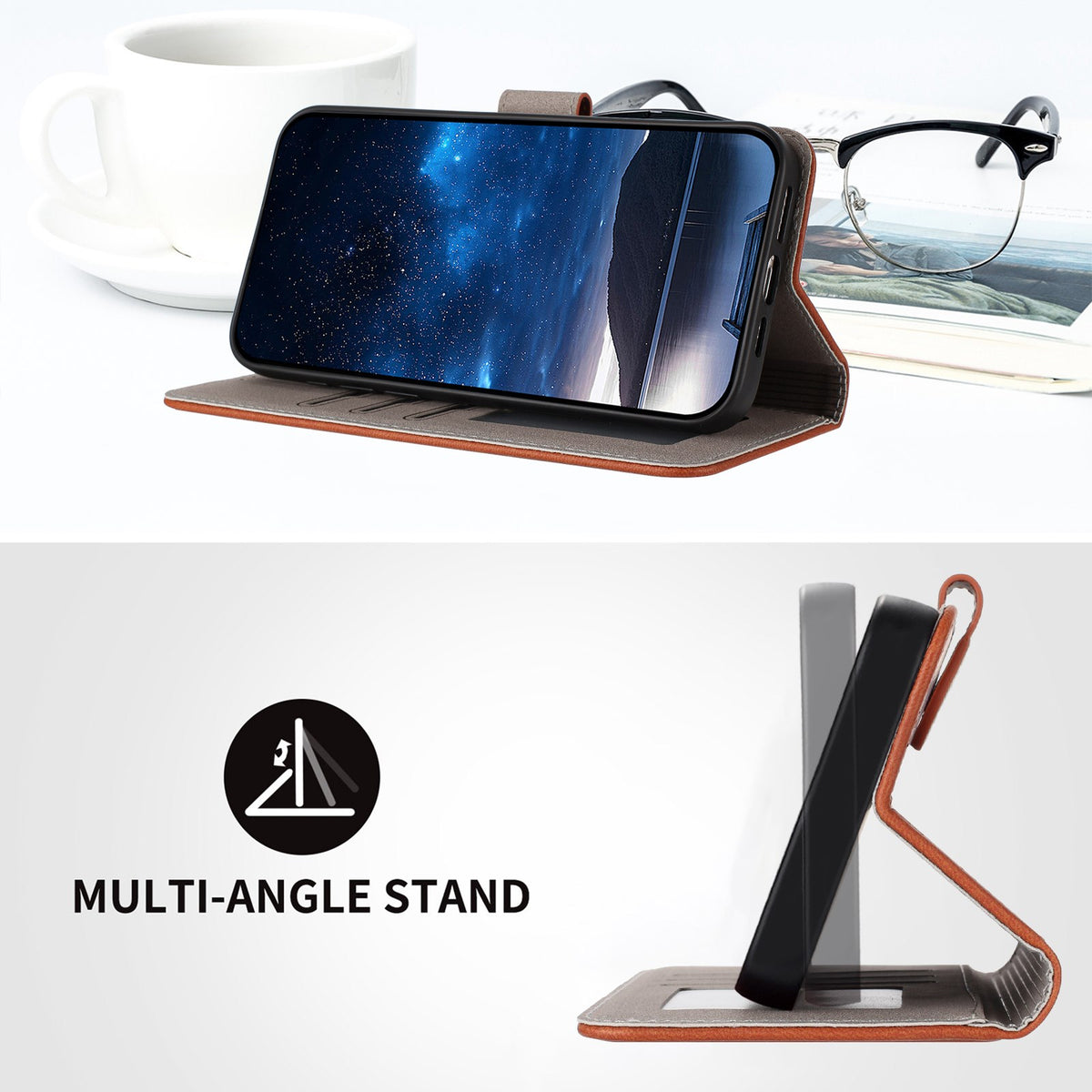 Xiaomi Redmi 17 (5G) / (4G) EIDERWOOD Fodral i Konstläder med Stativfunktion och Korthållare - Brun