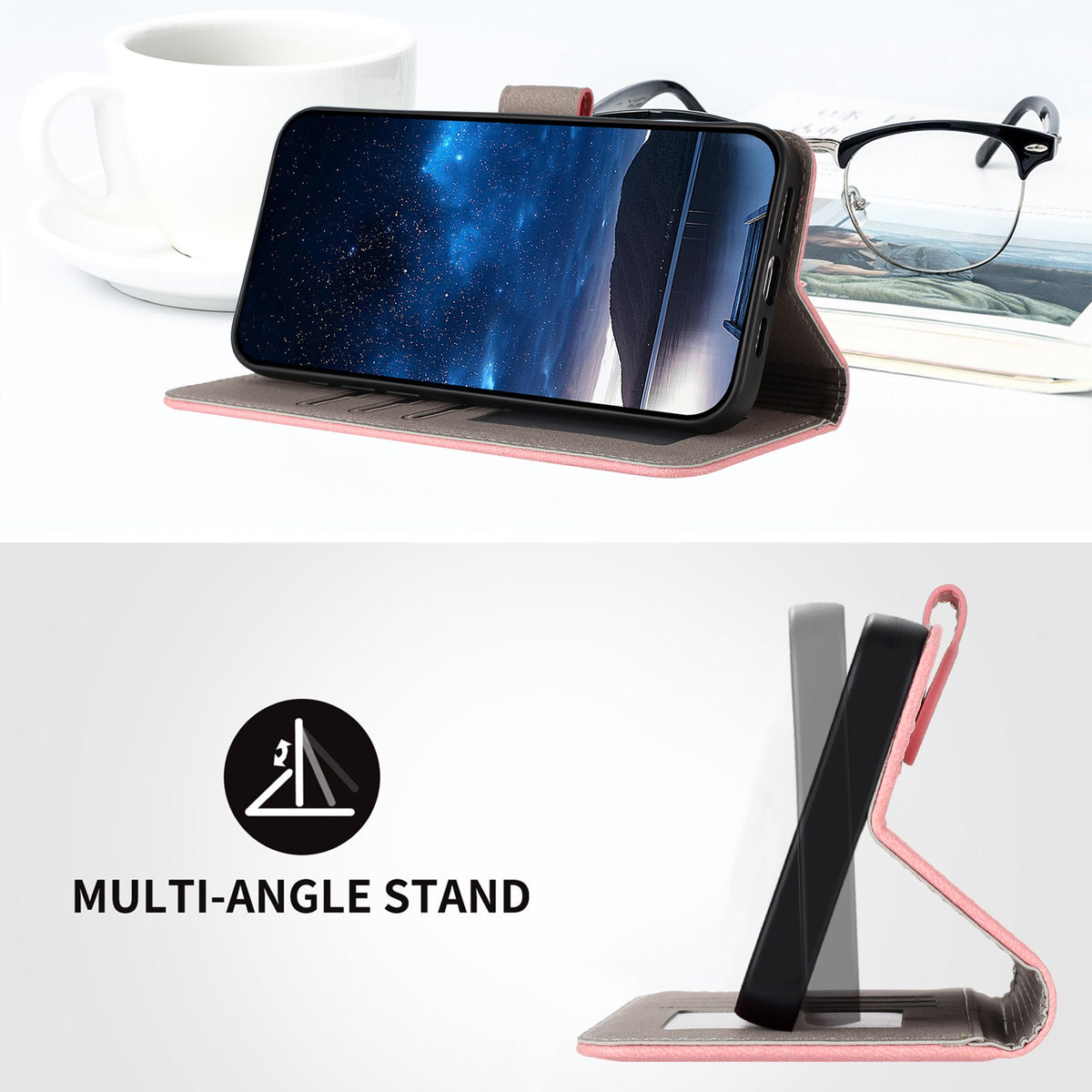 Xiaomi Redmi 17 (5G) / (4G) EIDERWOOD Fodral i Konstläder med Stativfunktion och Korthållare - Rosa