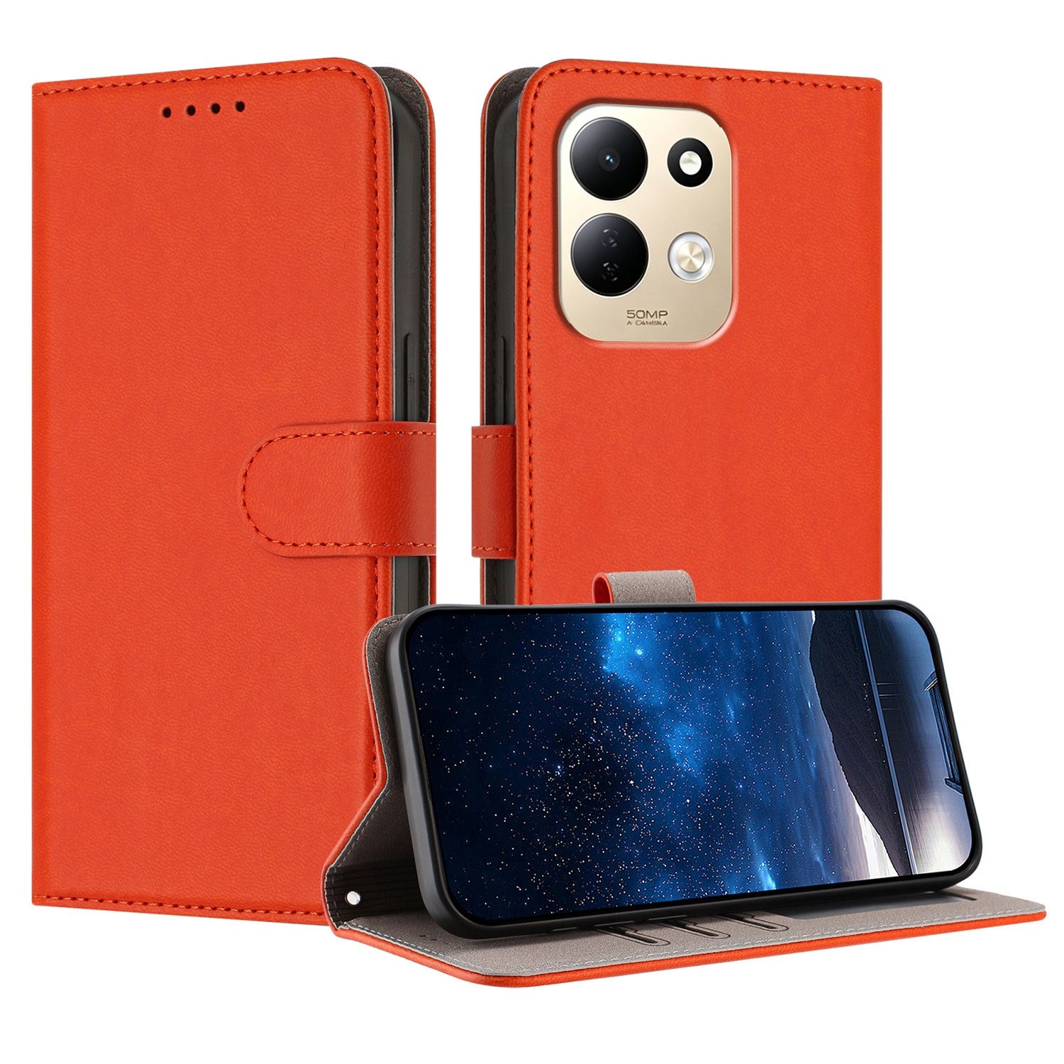 Xiaomi Redmi 17 (5G) / (4G) EIDERWOOD Fodral i Konstläder med Stativfunktion och Korthållare - Orange