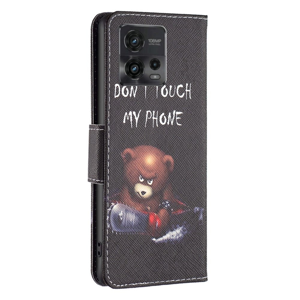 Motorola Moto G72 Läder Plånboksfodral - "DON'T TOUCH MY PHONE" / Björn